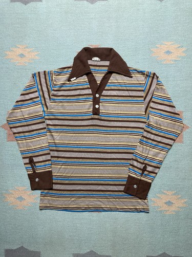 Vintage 70s long sleeve polo shirt striped multicolor boys large adult small