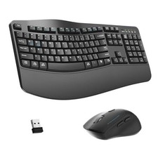 Wireless Keyboard and Mouse Combo,2.4G Full Size Wave Keys Graphite Gray
