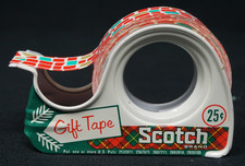 Vntg Scotch Tape 25 Metal Gift Tape Christmas Dispenser Red Pattern 1/2" Tape
