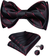 Mens Silk Self Bow Ties,Woven Solid Striped Paisley Bowtie and Pocket Square Cuf