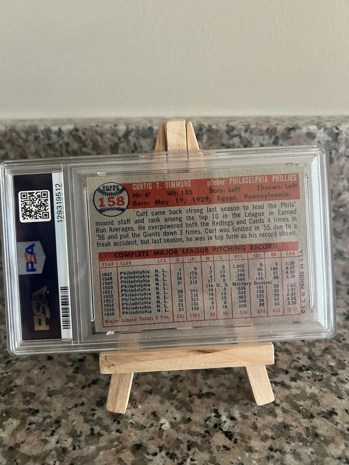 1957 Topps - Curt Simmons #158 PSA 7 NM - Image 2 of 2