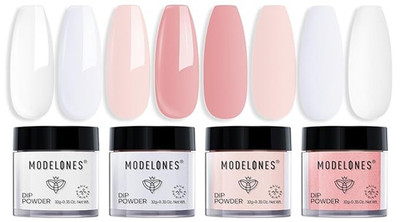 Modelones Dip Powder Nail Kit - 4 Colors Clear Nude White Pink + Liquids & Tools