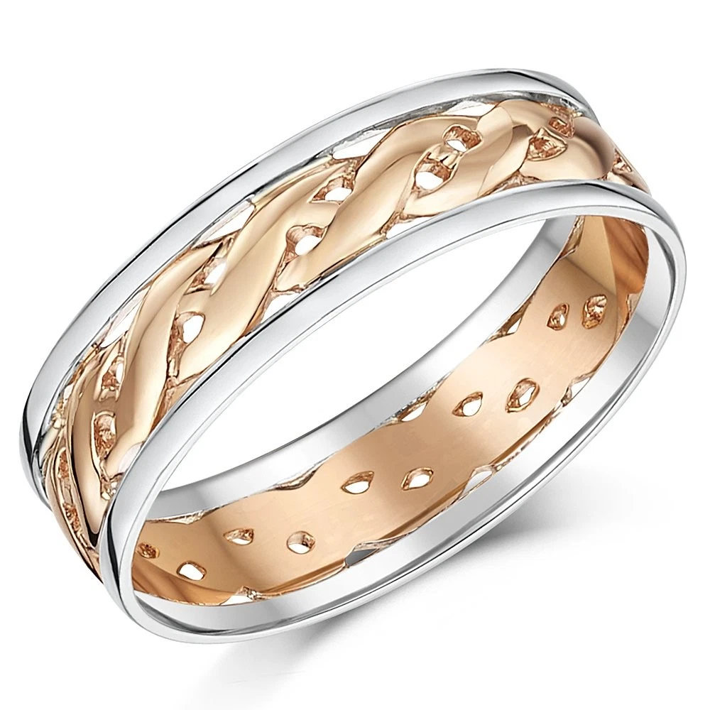 Anillo Celta de Boda 9ct Oro Rosa y Plata 925, 6mm, Verificado Reino Unido