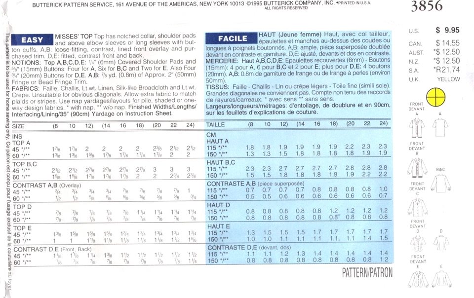 Misses Tops with Overlay Simplicity Sewing Pattern 3856 Sizes 20 22 24 - Image 2 of 2