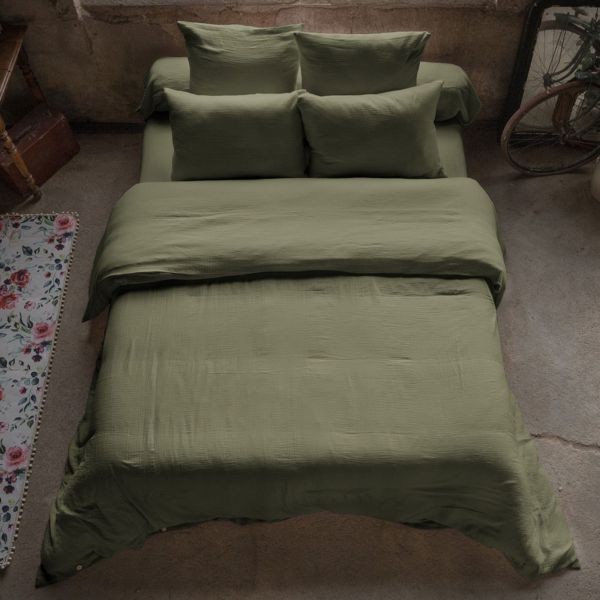 Housse de couette 140x200 en gaze de coton romarin pour lit une place