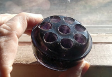 ANTIQUE DEEP AMETHYST GLASS 8 HOLE SMALL SIZE FLOWER FROG PAPERWEIGHT PEN HOLDER