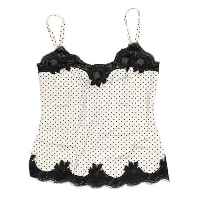 DOLCE & GABBANA Underwear White Polka Dot Lace-Trimmed Camisole