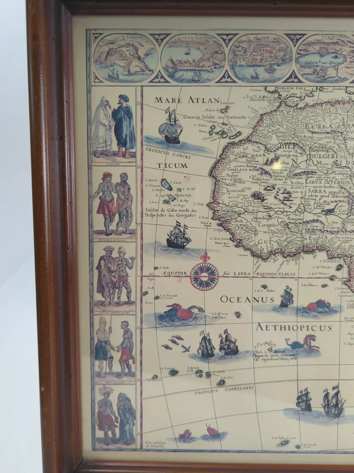 Framed Pair of Vintage Old World Maps Africa & Asia 17x13 Office Library READ - Image 2 of 4