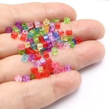 2000pcs Mixed Transparent Color Acrylic Mini Cube Beads 3mm Small Spacer Craft