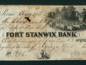 $114.62 1850 Fort Stanwix Bank - New York Check ** PAPER CURRENCY AUCTIONS
