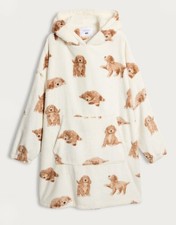 F&F women's curtis dog print Cream Oversized pyjama hoodie size S/M/L