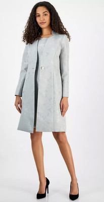 NWT LE SUIT PLATINUM ONE BUTTON LONG SLEEVE TOPPER JACKET SHEATH DRESS SET 14P
