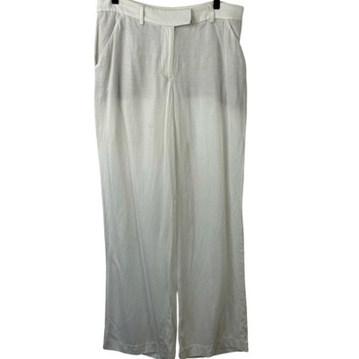 Express Editor Linen Wide Leg Pants White High Rise Office Size 10