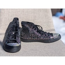Converse All Star Womens ChuckTaylor Sz 8 Custom Bling Wedding Prom Whimsigoth
