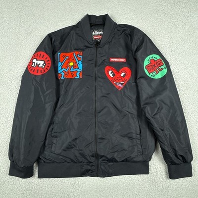 Members Only x Keith Haring Jacket Mens Medium Black Bomber Biker Cafe Racer Mod