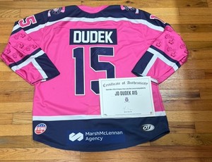 Worcester Railers JD Dudek Pink In The Rink Signed Game Worn ECHL Hockey Jersey