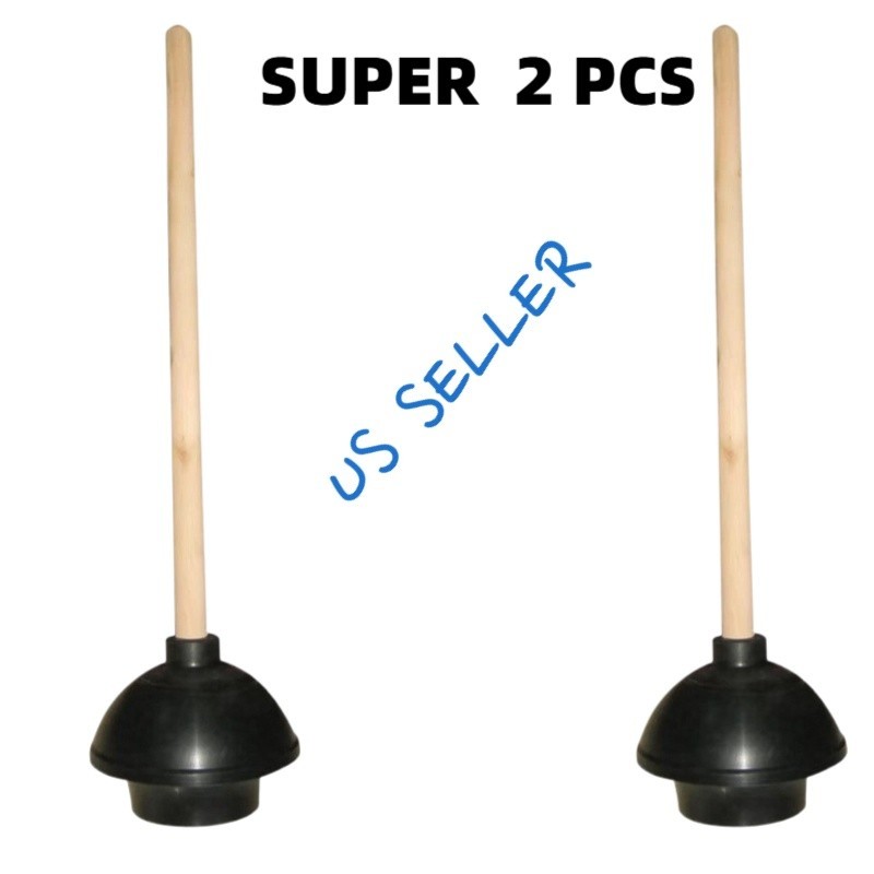 Super 2X Heavy Large 18 Inches Rubber Toilet Plunger With Wood Handle Clears