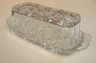 Vtg Anchor Hocking Prescut Glass Butter Dish & Lid Star Of David 1960's