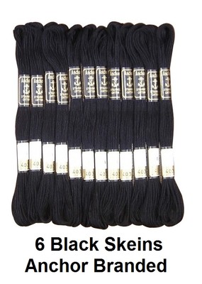 6 Anchor Pearl Baumwollknäuel Kreuzstich Litzen Zahnseide Stickgarn schwarz