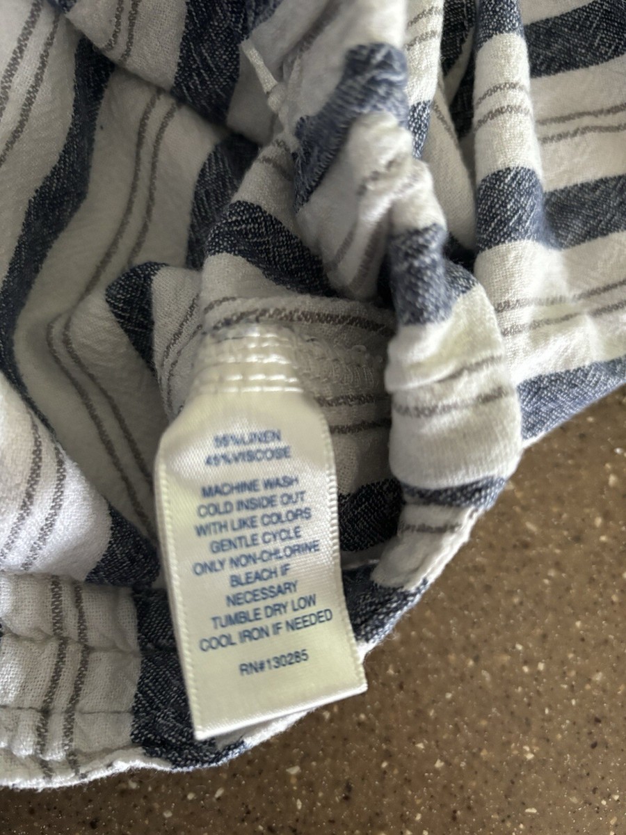 Per See Blue/White Striped Size 1X Capris Linen Blend Pull On