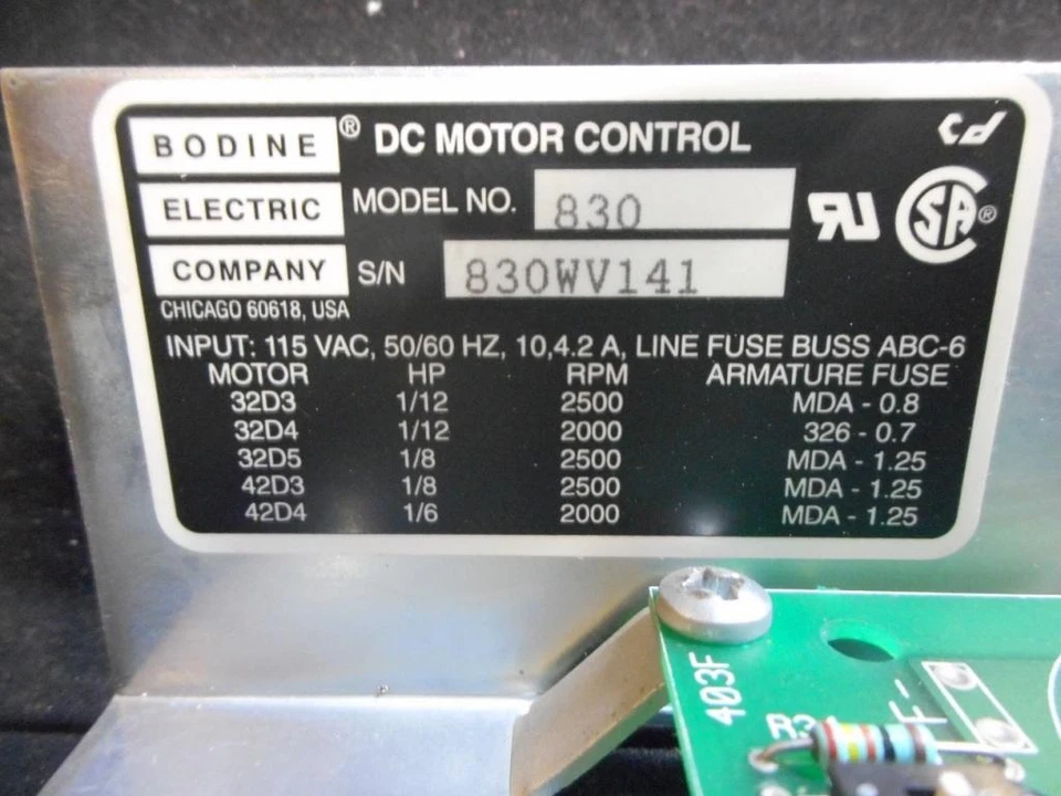 BODINE ELECTRIC MOTOR CONTROL MODEL 830 - Image 2 of 4