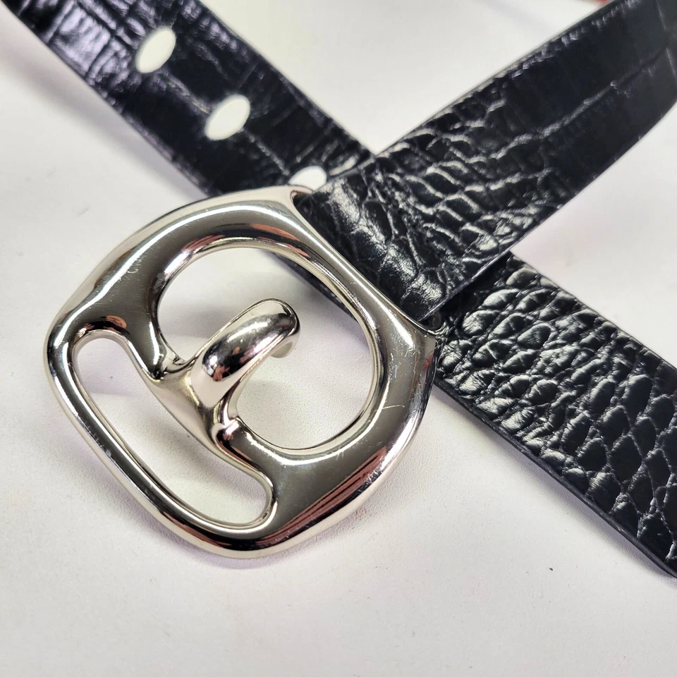 Cinturón de cuero Eliza B 28 30 S estampado cocodrilo cocodrilo cocodrilo negro 01-1 hecho a mano EE. UU. Foto 4 de 4