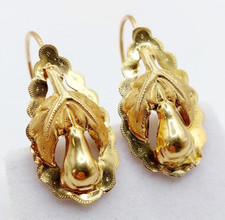 Dormeuses victoriennes XXL or 18k feuille et fruit finement ciselés (circa 1900)