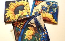 Sunflower Throw Pillow Covers Linen Blend 18" x 18" New Set of 3 Blues/Yellows