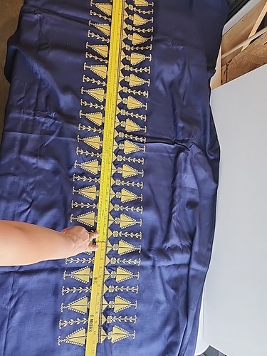 Blue Linen Fabric Embroidered Gold Yard 68 X 36 - Picture 4 of 6