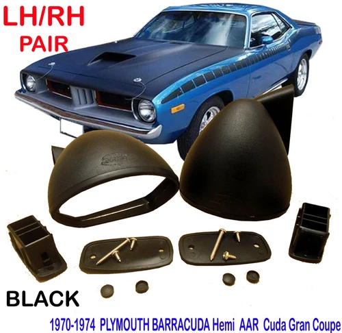 PLYMOUTH BARRACUDA 440 Cuda 2-Door 383/335 HP 1970-1974 BULLET BLACK MIRROR PAIR