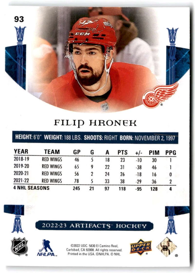 2022-23 Upper Deck Artifacts Copper #93 FILIP HRONEK /299  Detroit Red Wings - Image 2 of 2