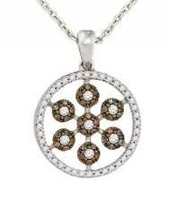 10K White Gold Chocolate Brown Diamond Pendant Medallion Circle .39ct