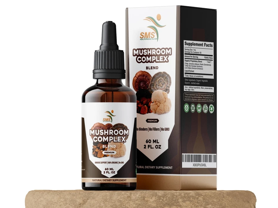 Mushroom Complex Extract Organic Non GMO Tincture Liquid Herbal Drops 2 Fl Oz - Image 2 of 4