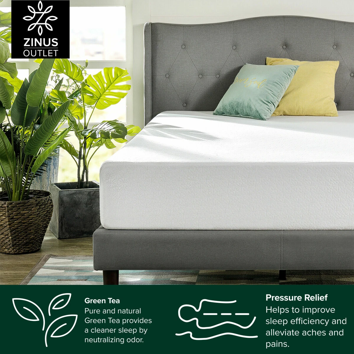 Zinus GREEN TEA Eco Friendly Memory Foam DOUBLE QUEEN Mattress Bed