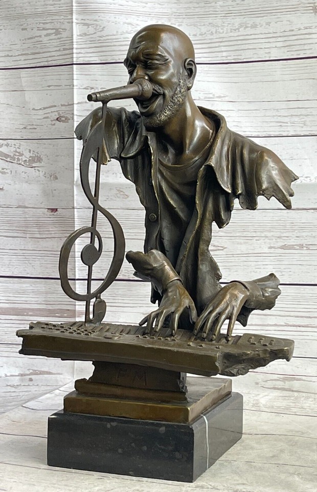 Art Deco Vintage Theater Jazz Singer Bronze Marble Statue Artwork