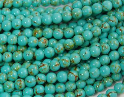8mm Golden Matrix Turquoise Blue Resin Round Beads -15.5 inch strand