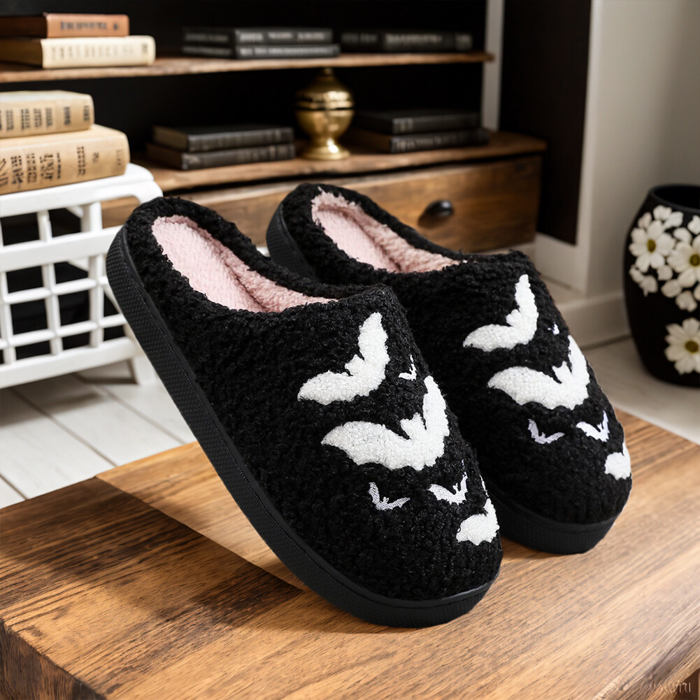 APL Halloween Pipistrello Peluche Pantofole Pipistrello Peloso Comode Morbide per Uomo Donna