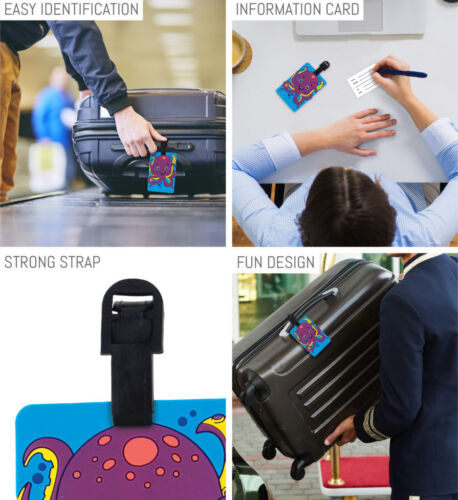 Luggage Tag OCTOPUS Identification Label Suitcase Backpack ID Travel Ocean - Picture 3 of 12