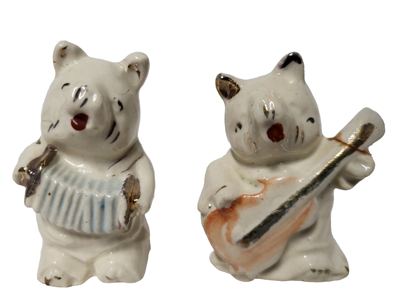Vintage Japan Hand Painted Ceramic Singing Musician Pigs Salt & Pepper Shakers