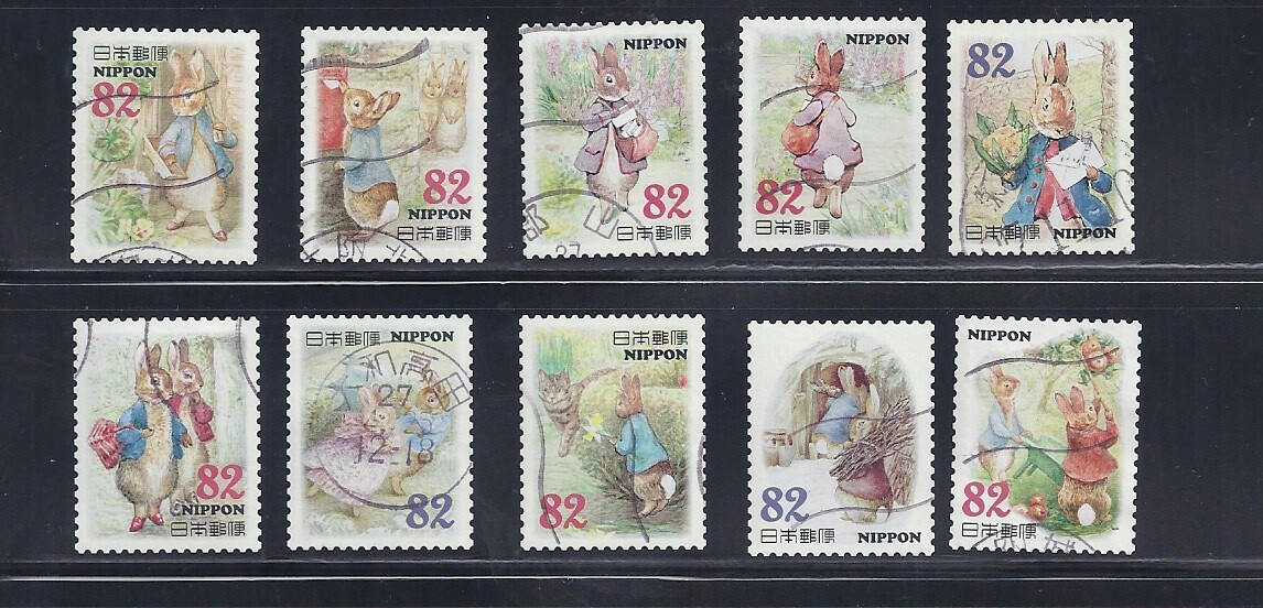 Japan 2015 Peter Rabbit by Beatrix Potter Complete Used Set Sc# 3783 a-j 82Y