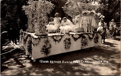 RPPC Rose Carnival Parade Float Queen Esther Santa Rosa CA Vintage Postcard T63