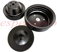 Black Steel Small Block Chevy 3 Pulley Set For SBC 283 327 350 383 400 swp