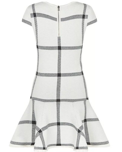 Alice + Olivia Selma Checkered Dropwaist Dress Knit White Black Size L NWOT - Picture 3 of 10