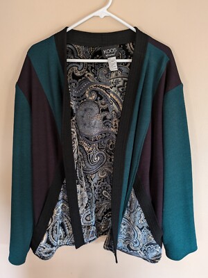 Koos of Course Cardigan Blazer Womens 3x Green Purple Paisley Reversible Pockets
