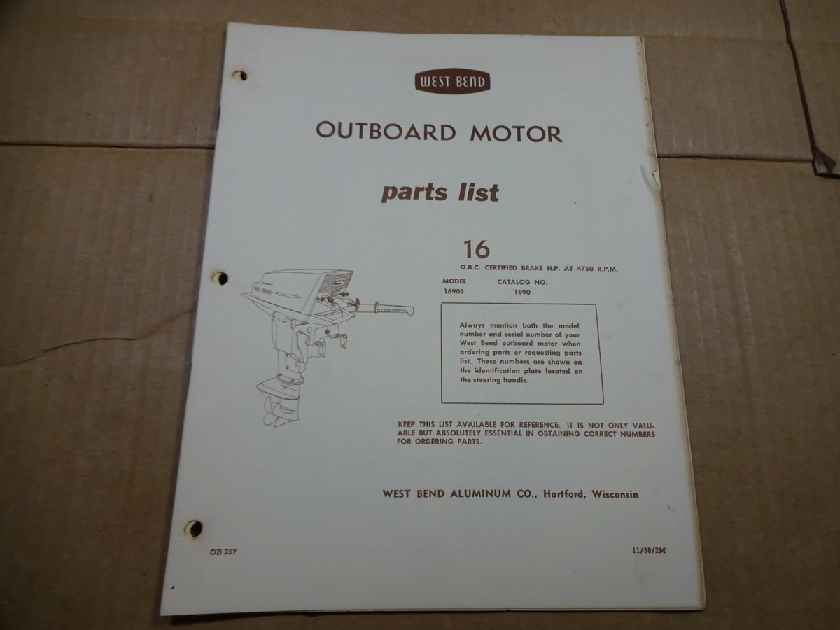 1959 West Bend 16 HP outboard parts list catalog book model 16901