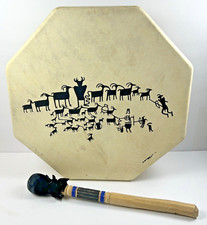 Artbeats Native American Cowhide Leather Drum Petroglyph Taos Hand Made Signed