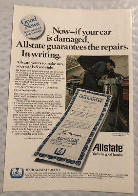 1975 Allstate Insurance Print Ad Full Page - Auto-repair Guarantee ...