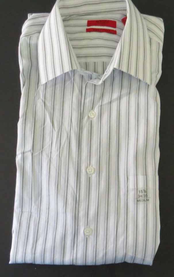 NWT ALFANI Mens Green Gray Striped Shirt Size 15.5 34/35 M Fitted 100% Cotton - Image 2 of 4
