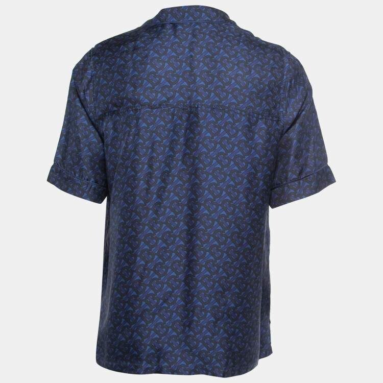Men Burberry Shirt Short Sleeve Prestonwood Deep Royal Blue Silk