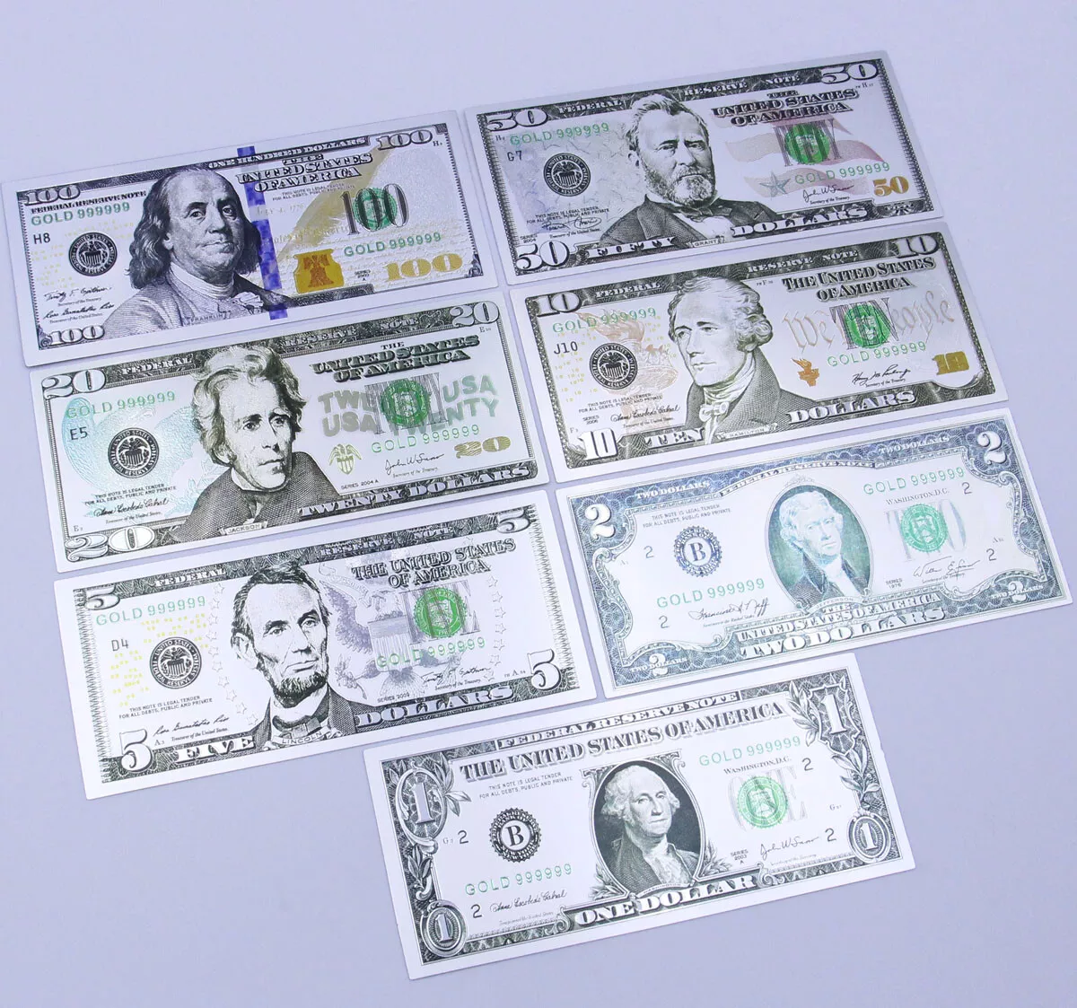 1 Set 7 Pcs US dollar Color Silver Banknote Crafts Paper Money Props Gift  New